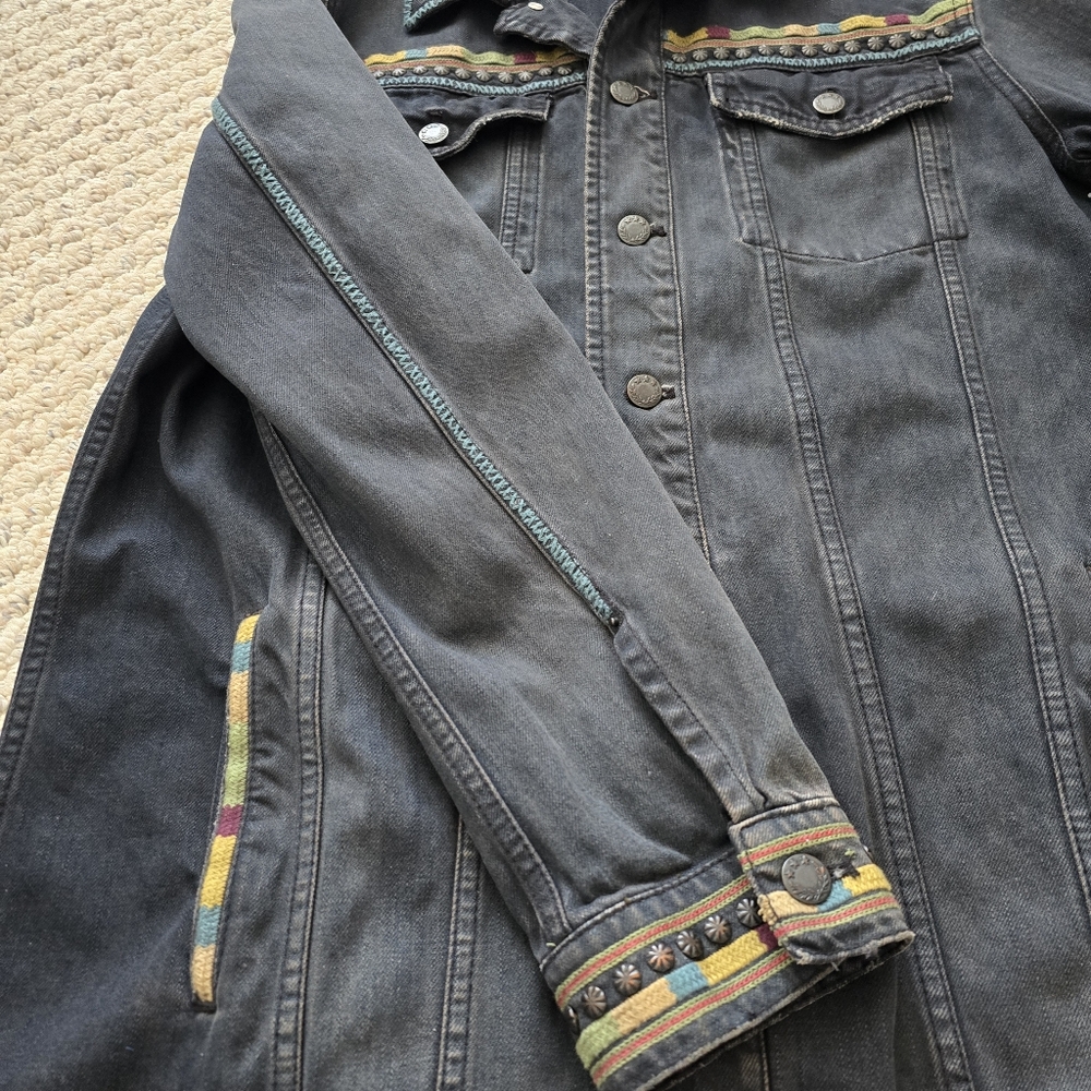 Free People Embellished Military Shirt Jacket Oversized Medium - Picture 8 of 16